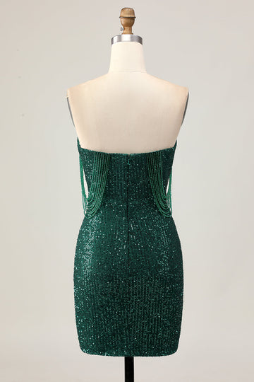 Sparkly Off The Shoulder Dark Green Bodycon Sequins Cocktail Dress